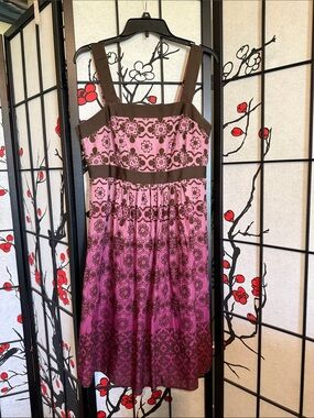 Women’s Pink Floral Ombre Sundress with Brown Ribbon Trim- Apt. 9